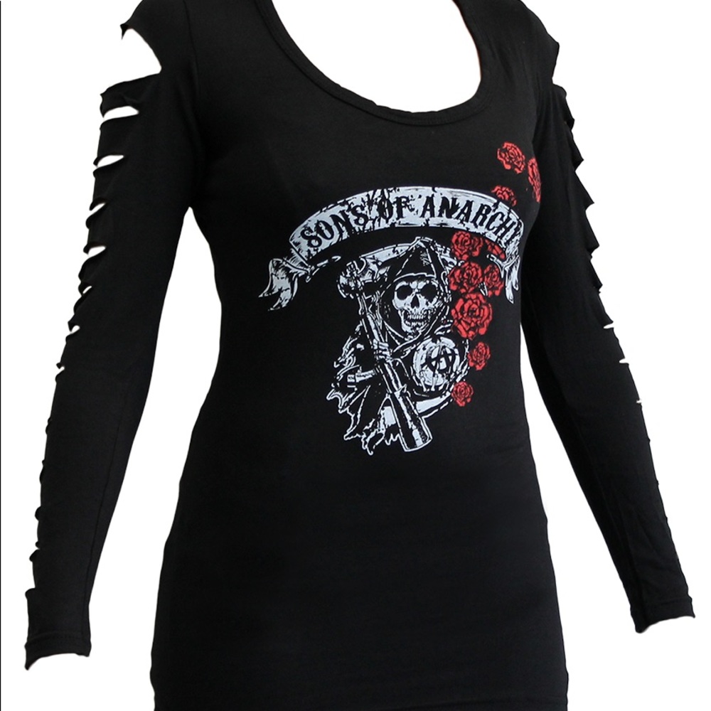 NWT Sons of Anarchy Ladies Slashed Long Sleeve Rose Shirt Sz Small